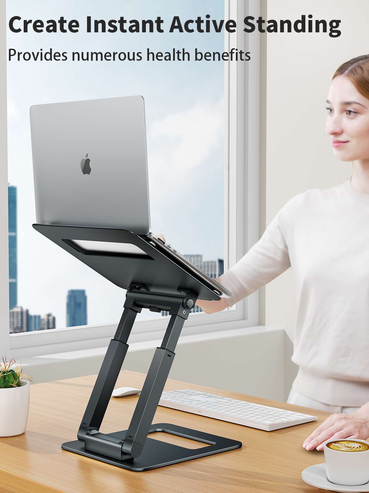 tounee Laptop Stand for Desk Adjustable Height, Telescopic 360 Rotating Pull Out Design Ergonomic Laptop Riser Fits All MacBook, Laptops -Gray