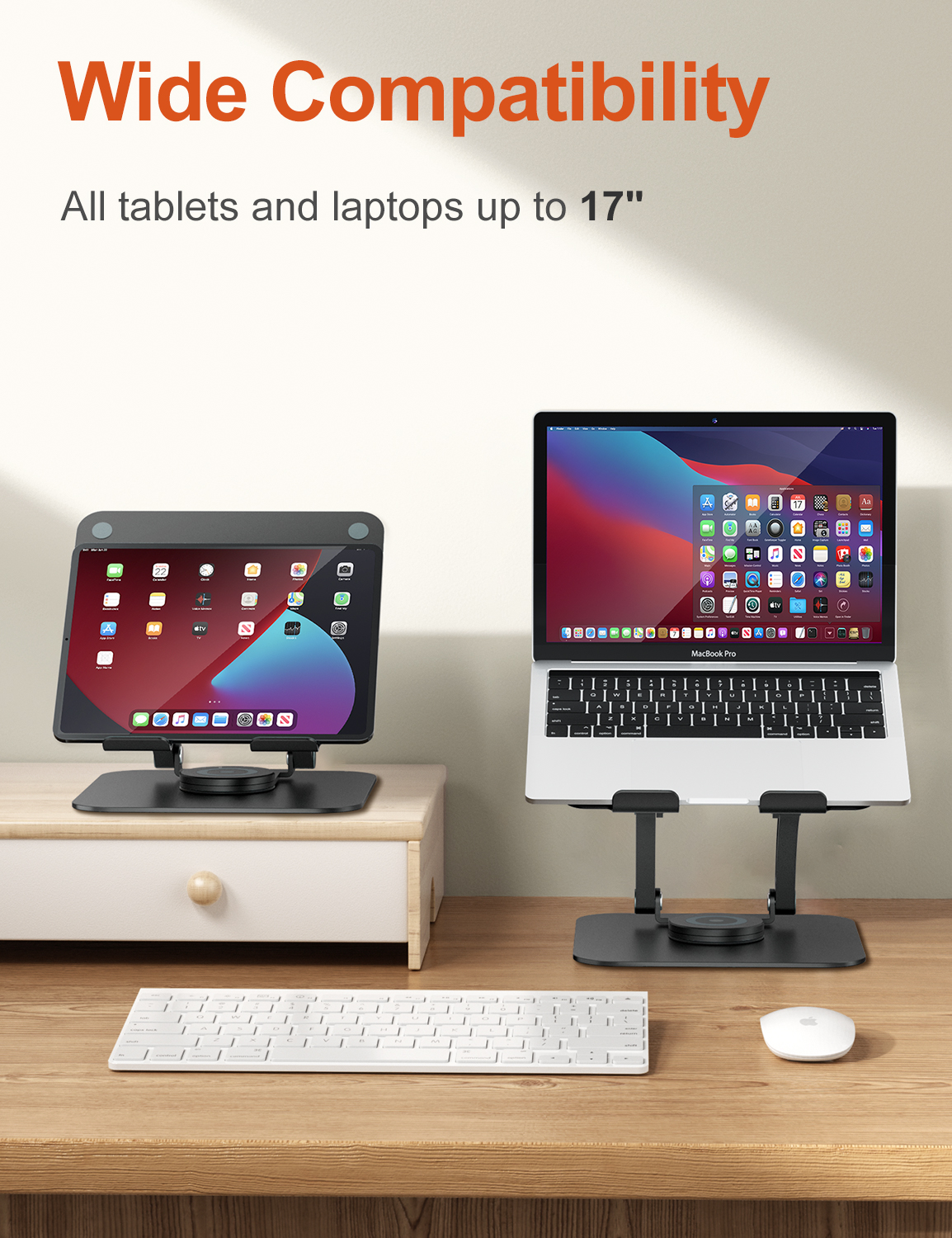 Laptop Ständer mit 360° Drehbarer Basis, Ergonomisch Laptopständer Höhenverstellbar, Laptop Erhoehung Fuer Schreibtisch, Standing Laptop Stand Computer Ständer mit MacBook Pro, Laptops 10–17