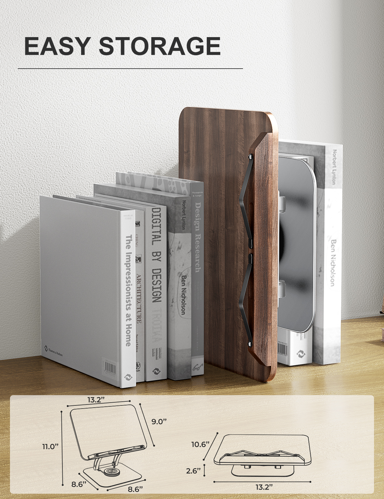 Tounee Book Stand for Reading, Adjustable Book Holder with 360° Swivel Base, Foldable Cookbook Stand Recipe Book Holder with Elastic Page Clips for Music Scores, Recipe, Tablet, Laptop-Silver