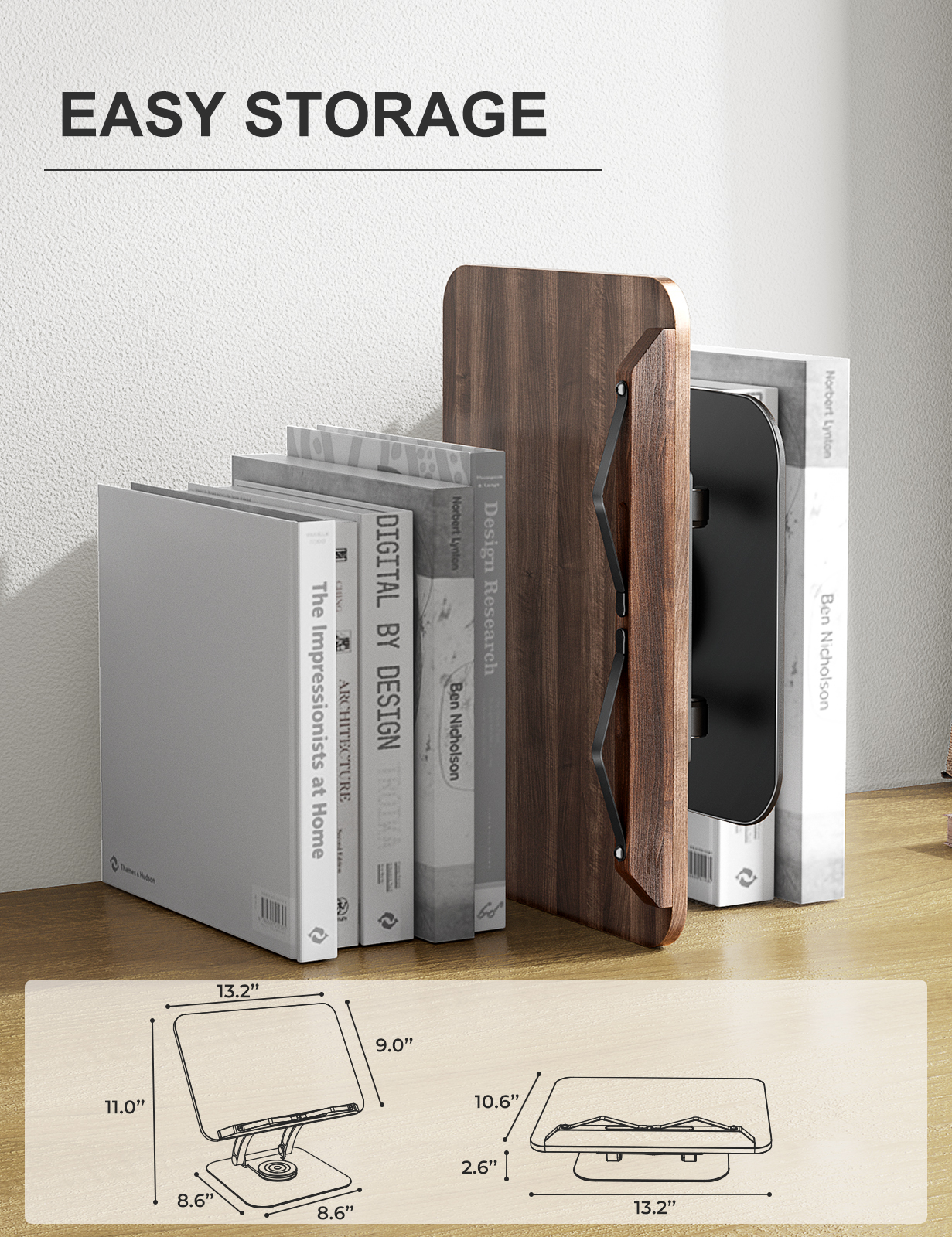 Tounee Book Stand for Reading, Adjustable Book Holder with 360° Swivel Base, Foldable Cookbook Stand Recipe Book Holder with Elastic Page Clips for Music Scores, Recipe, Tablet, Laptop-Black