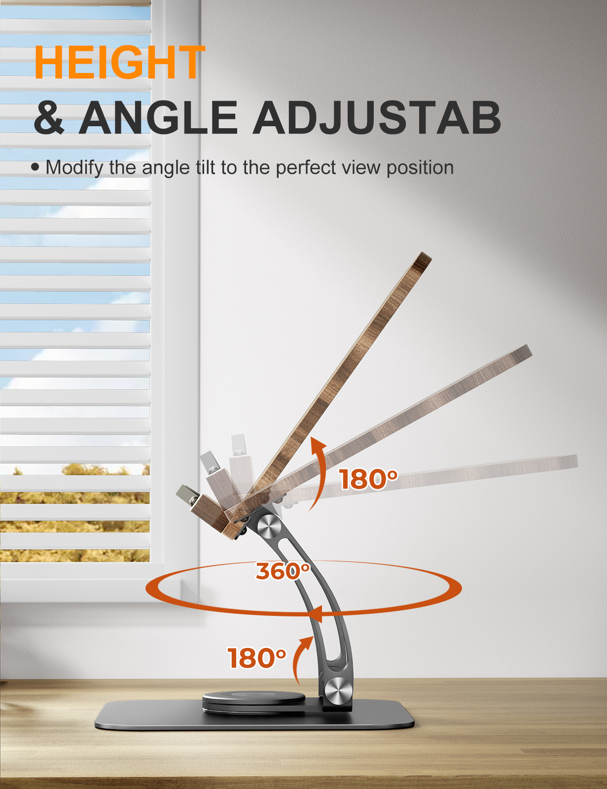 Tounee Book Stand for Reading, Adjustable Book Holder with 360° Swivel Base, Foldable Cookbook Stand Recipe Book Holder with Elastic Page Clips for Music Scores, Recipe, Tablet, Laptop-Black